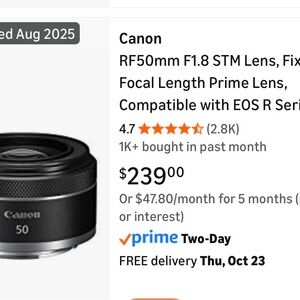 Canon RF50mm F1.8 STM Lens - Black and Silver NEW NEW NEVER USED